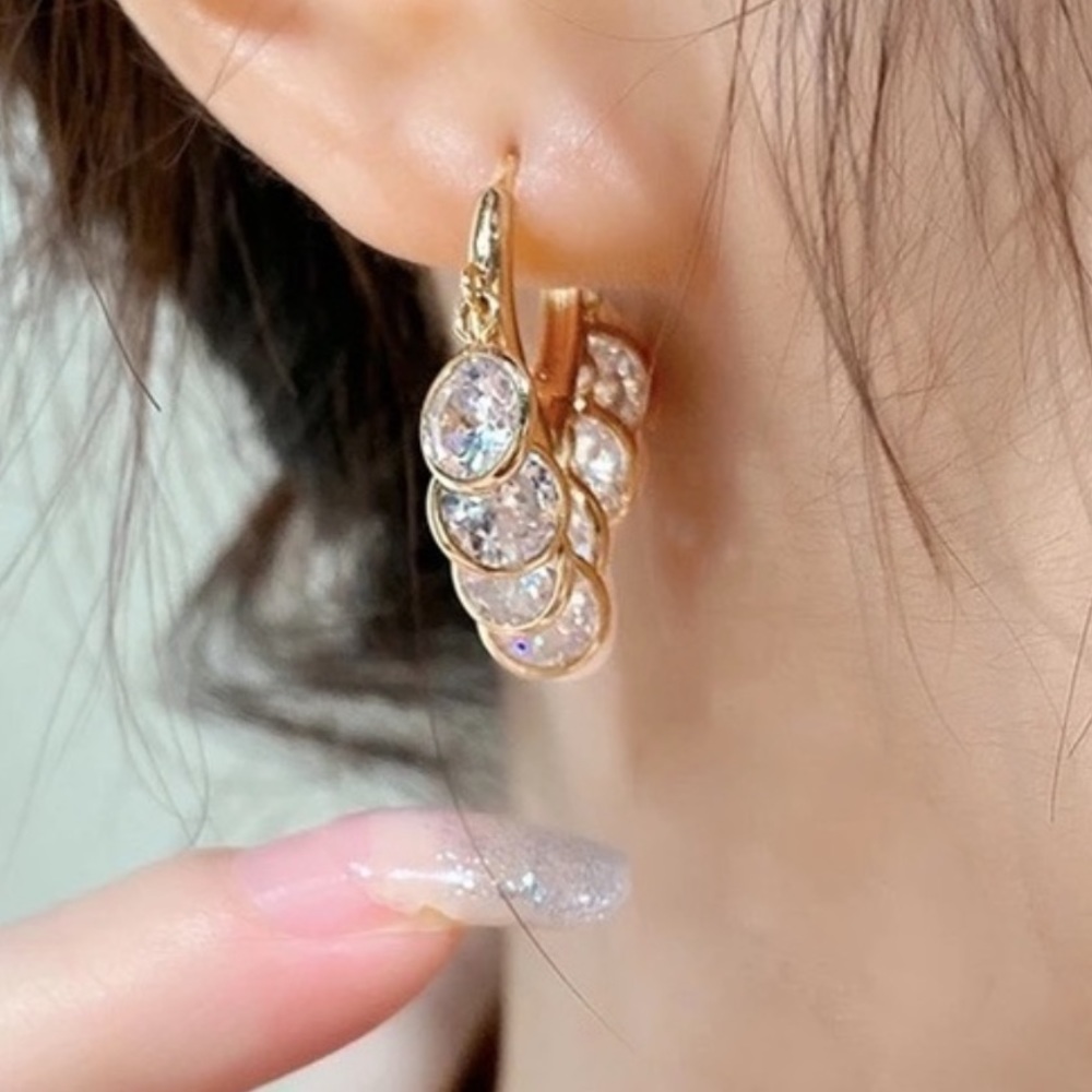 NEW - 14K Gold Plated Diamond Water-drop Tassel Earrings